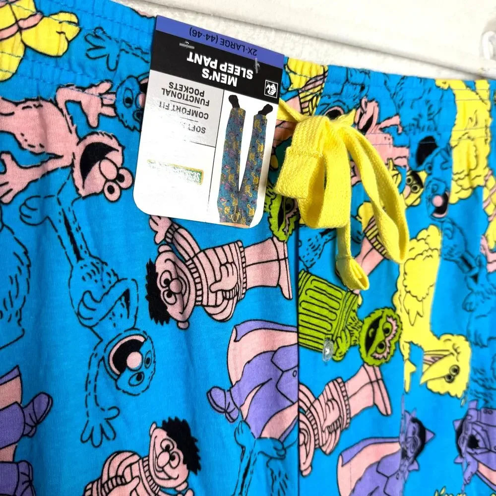 Sesame Street Character Print Pajama Pants Size 2X Men's Lounge Sleepwear Blue